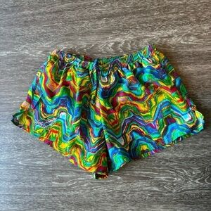 Retro Multicolor abstract print athletic running shorts side slit women medium